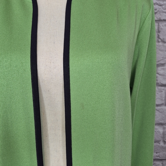 Exclusively Misook Cardigan Green Black Trim Open Front Long Sleeve Womens Sz M - Picture 4 of 8